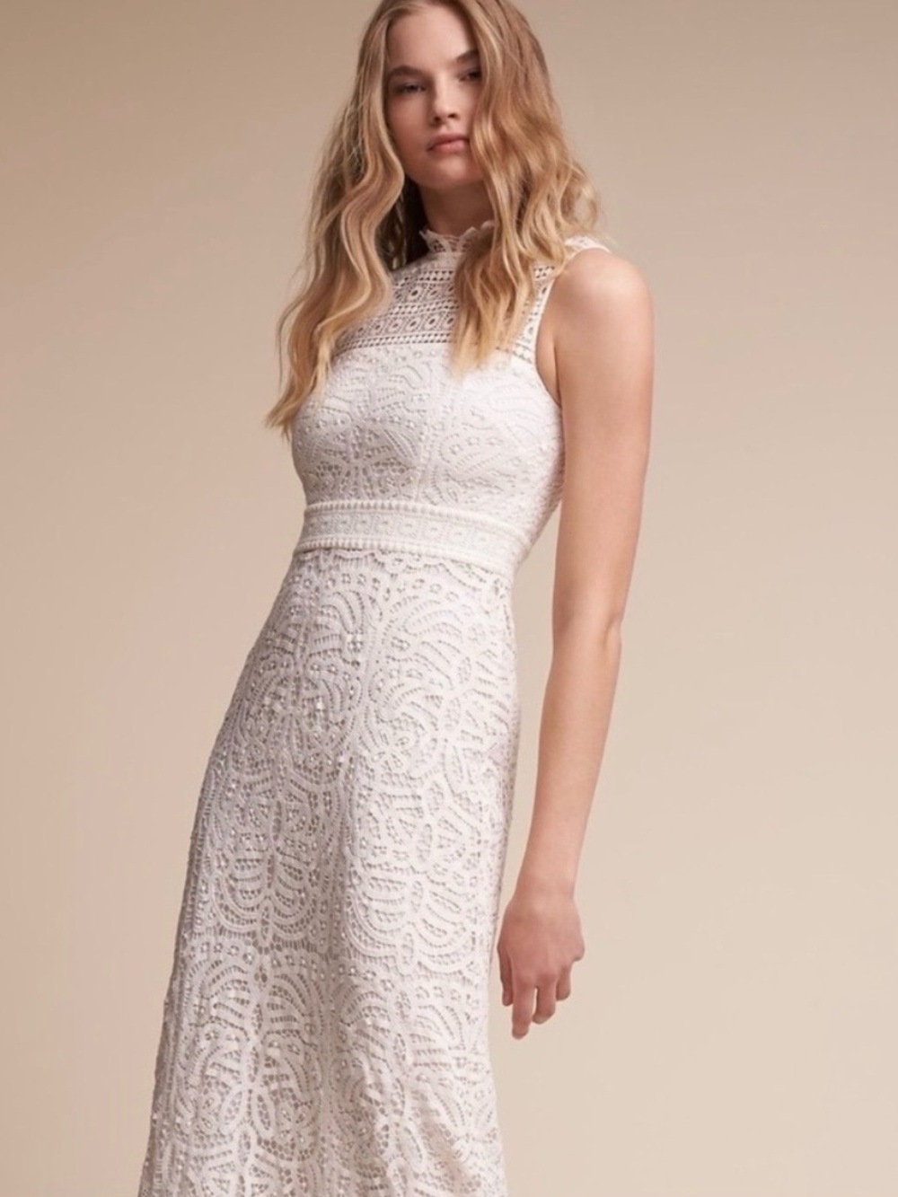 BHLDN | Ojai Ivory Lace Wedding Dress High Neck Crochet Bridal Gown | Size = 0